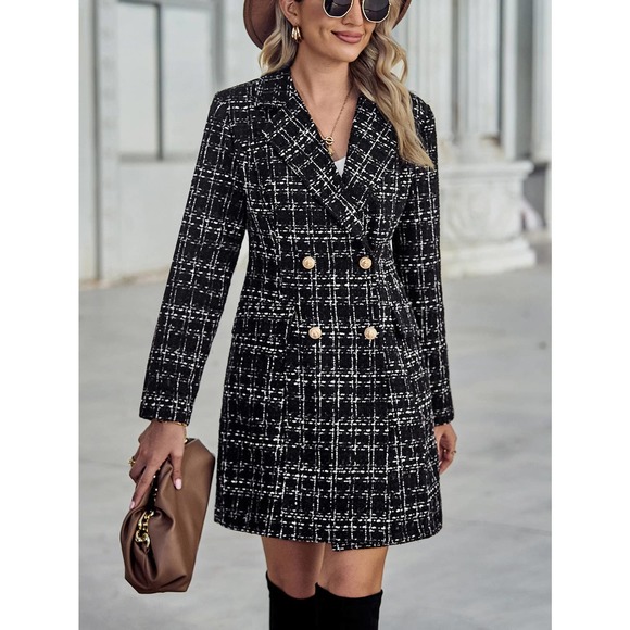 Plazacore Plaid print Double Breasted Tweed Overcoat peacoat pea coat - Picture 5 of 6